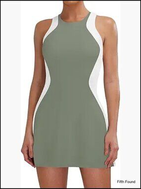 Women's Athletic Dress Built-in Bra Racerback Separate Shorts Pocket